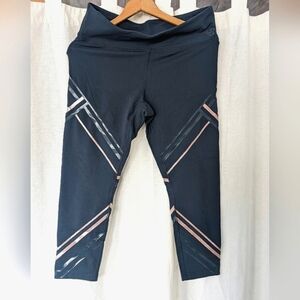 New Balance Navy Leggings with Pink Stripes Ladies Large